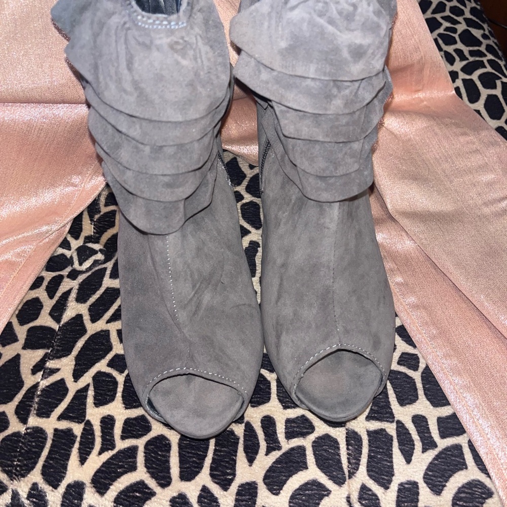 Taupe Colored Suede-like High Heel Booties - Picture 3 of 14